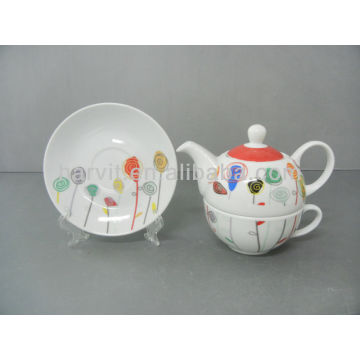 FDA LFGB Approved Fine Porcelain Children Dinner Set Lollipop Pattern 3pcs Cake Plate+Tea Set